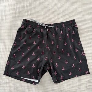 APTRO Men's Black Swim Shorts with Pink Anchor Print